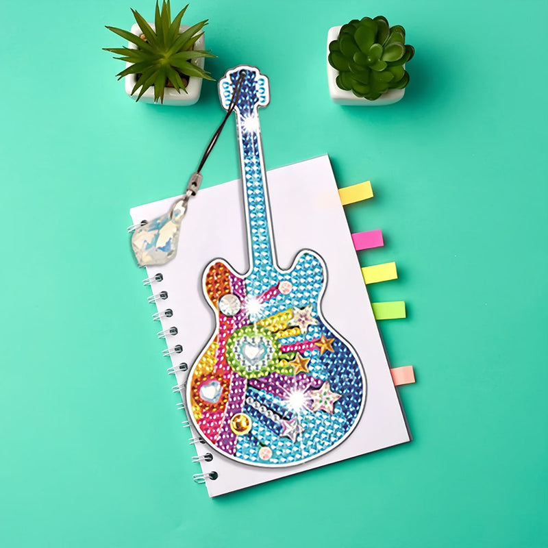 4Pcs de Marque-Pages Acrylique Guitare Populaire Broderie Diamant