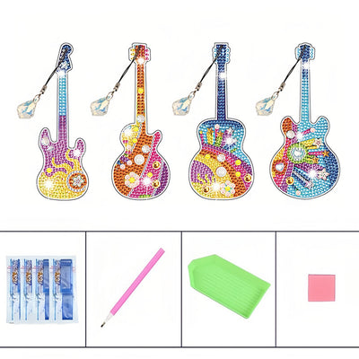 4Pcs de Marque-Pages Acrylique Guitare Populaire Broderie Diamant