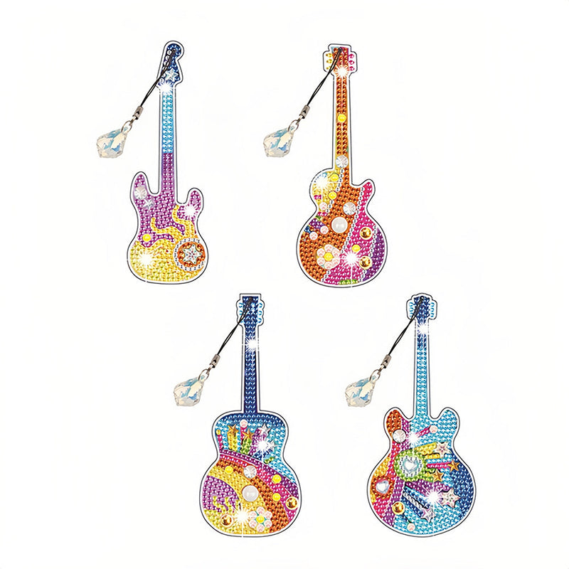 4Pcs de Marque-Pages Acrylique Guitare Populaire Broderie Diamant