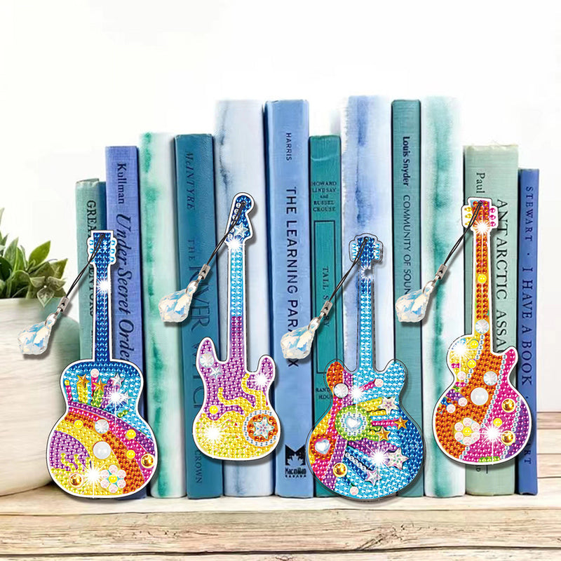 4Pcs de Marque-Pages Acrylique Guitare Populaire Broderie Diamant