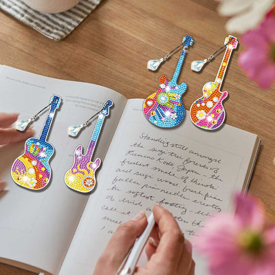 4Pcs de Marque-Pages Acrylique Guitare Populaire Broderie Diamant