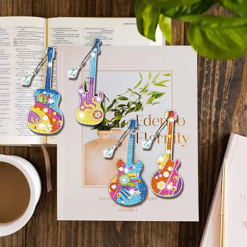 4Pcs de Marque-Pages Acrylique Guitare Populaire Broderie Diamant