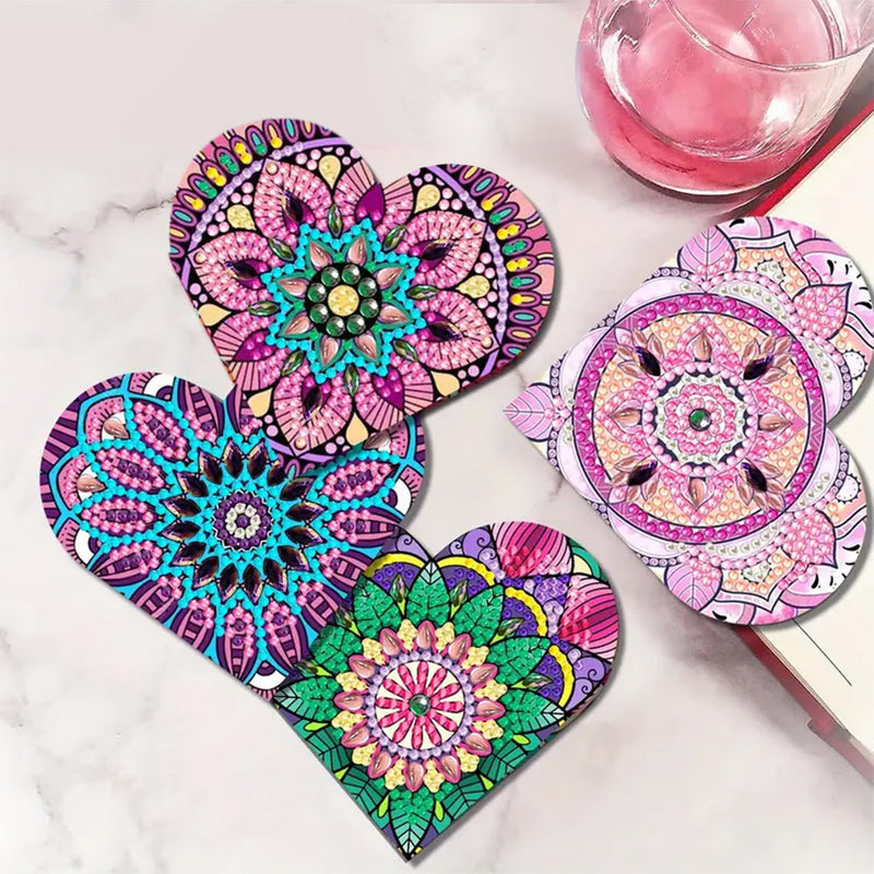 6Pcs de Marque-Pages Avec Coins Protecteurs en PU Mandala Violet de Forme de Cœur Broderie Diamant