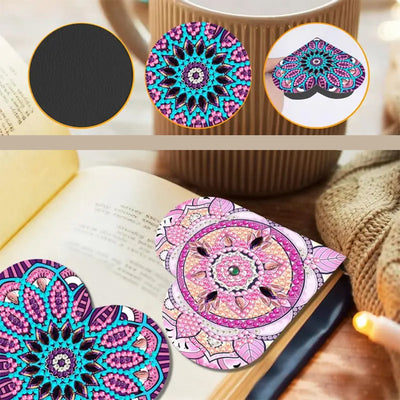 6Pcs de Marque-Pages Avec Coins Protecteurs en PU Mandala Violet de Forme de Cœur Broderie Diamant