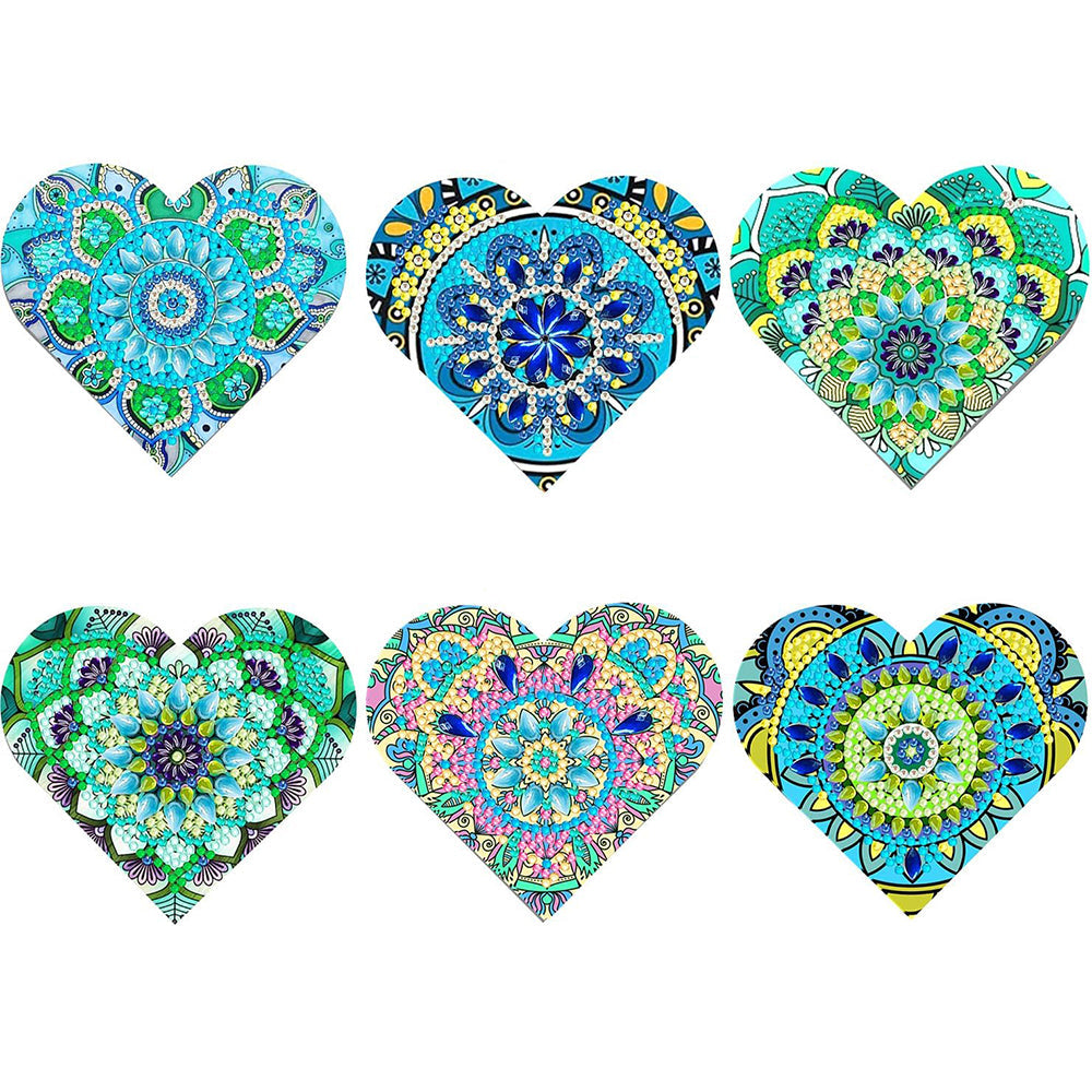 6Pcs de Marque-Pages Avec Coins Protecteurs en PU Mandala Vert de Forme de Cœur Broderie Diamant