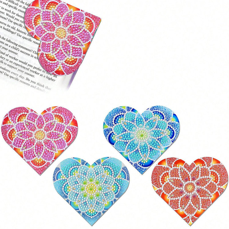 4Pcs de Marque-Pages Avec Coins Protecteurs en PU Lotus de Forme de Cœur Broderie Diamant