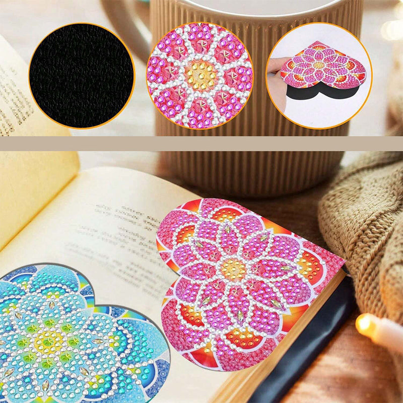 4Pcs de Marque-Pages Avec Coins Protecteurs en PU Lotus de Forme de Cœur Broderie Diamant