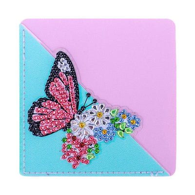 6Pcs de Marque-Pages Avec Coins Protecteurs en PU Papillon à Fleur Broderie Diamant