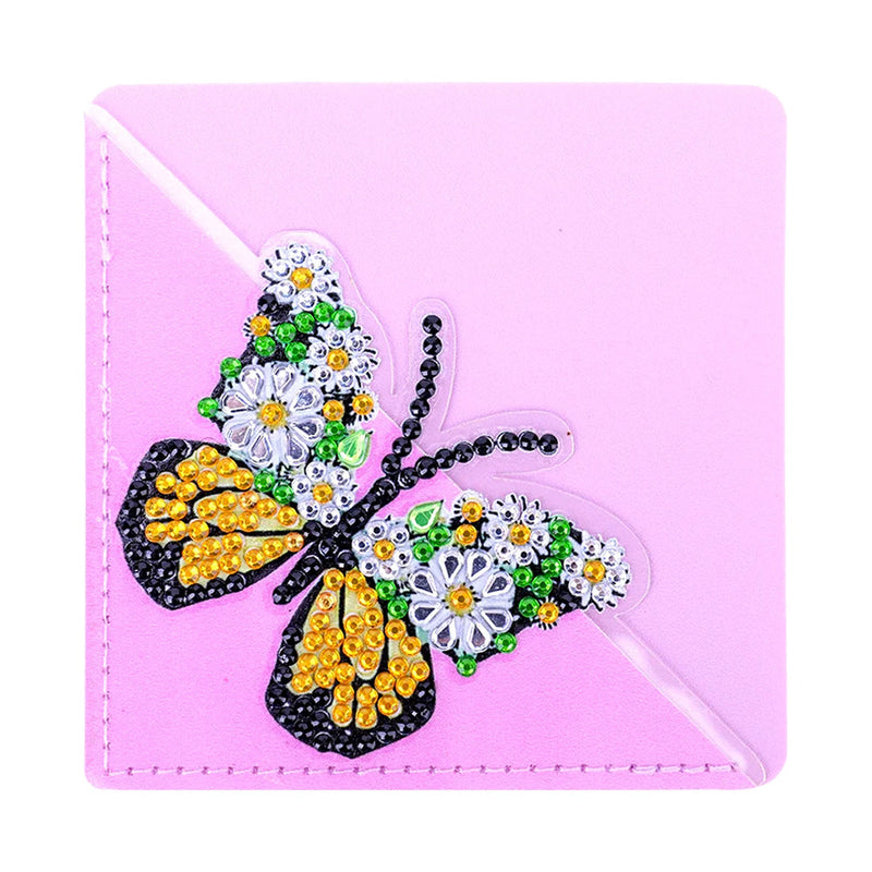 6Pcs de Marque-Pages Avec Coins Protecteurs en PU Papillon à Fleur Broderie Diamant