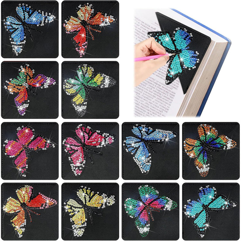 12Pcs de Marque-Pages Avec Coins Protecteurs en PU Papillon dans L&