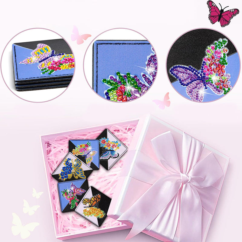 8Pcs de Marque-Pages Avec Coins Protecteurs en PU Beau Papillon à Fleur Broderie Diamant