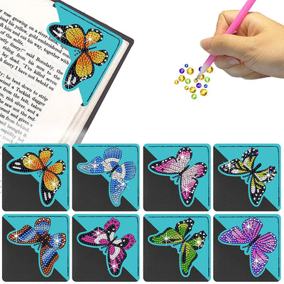 8Pcs de Marque-Pages Avec Coins Protecteurs en PU Papillon Volant Broderie Diamant