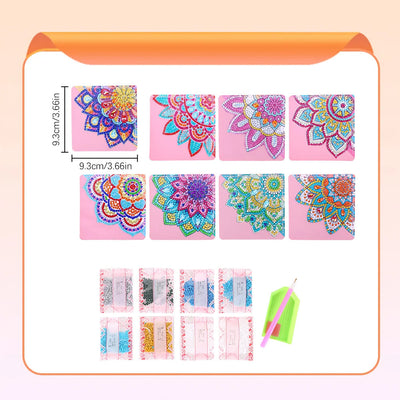 8Pcs de Marque-Pages Avec Coins Protecteurs en PU Mandala Fleur Brillante Broderie Diamant