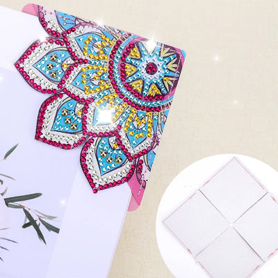 8Pcs de Marque-Pages Avec Coins Protecteurs en PU Mandala Fleur Brillante Broderie Diamant