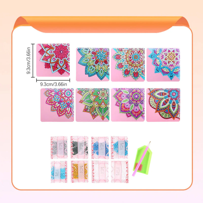 8Pcs de Marque-Pages Avec Coins Protecteurs en PU Belle Mandala Fleur Broderie Diamant