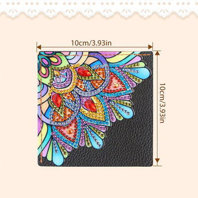 4Pcs de Marque-Pages Avec Coins Protecteurs en PU Mandala de Forme de Pétale Broderie Diamant