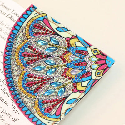 4Pcs de Marque-Pages Avec Coins Protecteurs en PU Mandala Formidable Secteur Broderie Diamant