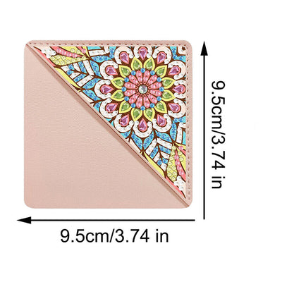 4Pcs de Marque-Pages Avec Coins Protecteurs en PU Mandala Chrysanthème Broderie Diamant