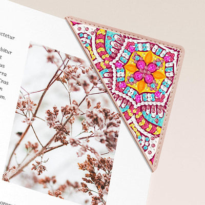 4Pcs de Marque-Pages Avec Coins Protecteurs en PU Mandala à Motif Circulaire Broderie Diamant