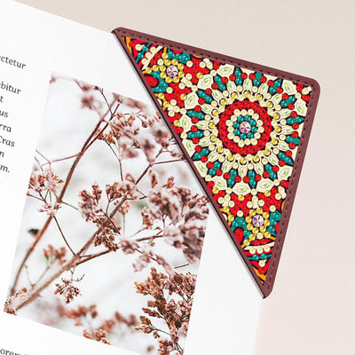 4Pcs de Marque-Pages Avec Coins Protecteurs en PU Mandala à Motif Circulaire Broderie Diamant