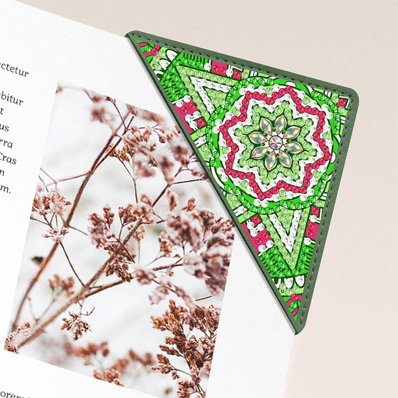 4Pcs de Marque-Pages Avec Coins Protecteurs en PU Mandala à Motif Circulaire Broderie Diamant