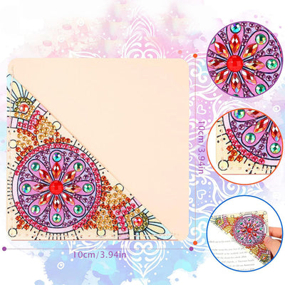 12Pcs de Marque-Pages Avec Coins Protecteurs en PU Mandala Fleur Broderie Diamant