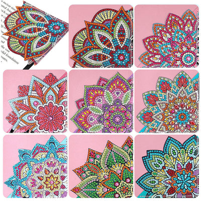 8Pcs de Marque-Pages Avec Coins Protecteurs en PU Mandala Lotus Broderie Diamant