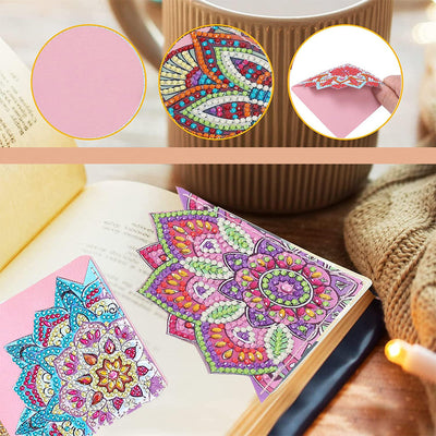 8Pcs de Marque-Pages Avec Coins Protecteurs en PU Mandala Lotus Broderie Diamant