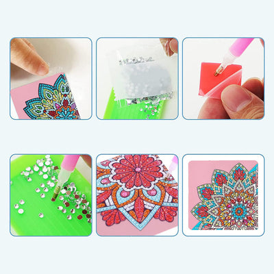 8Pcs de Marque-Pages Avec Coins Protecteurs en PU Mandala Lotus Broderie Diamant