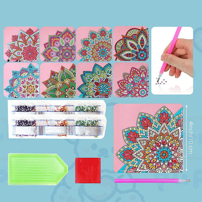 8Pcs de Marque-Pages Avec Coins Protecteurs en PU Mandala Lotus Broderie Diamant