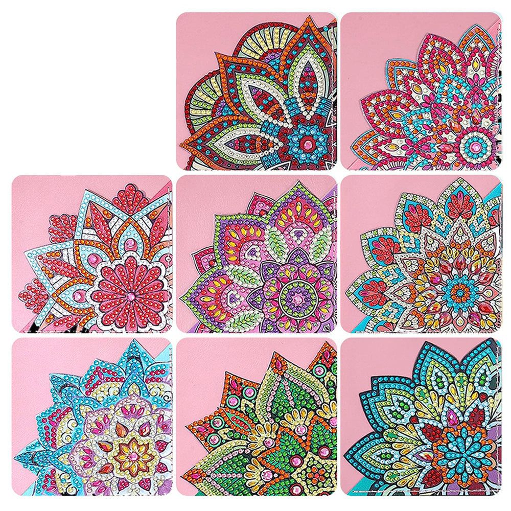 8Pcs de Marque-Pages avec Coins Protecteurs en PU Mandala Lotus Broderie Diamant