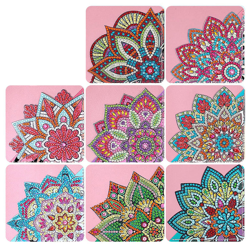 8Pcs de Marque-Pages Avec Coins Protecteurs en PU Mandala Lotus Broderie Diamant