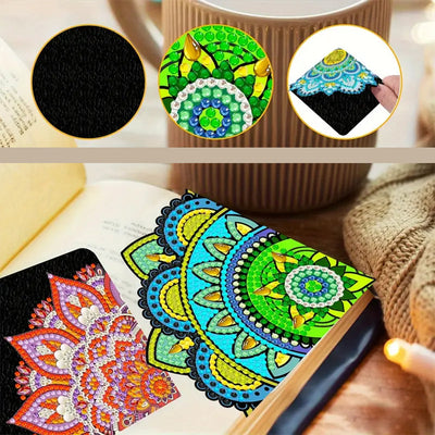 6Pcs de Marque-Pages Avec Coins Protecteurs en PU Mandala Lotus Broderie Diamant