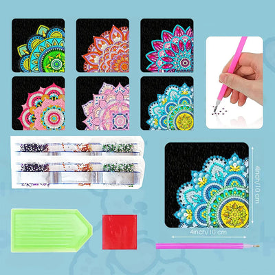 6Pcs de Marque-Pages Avec Coins Protecteurs en PU Mandala Lotus Broderie Diamant