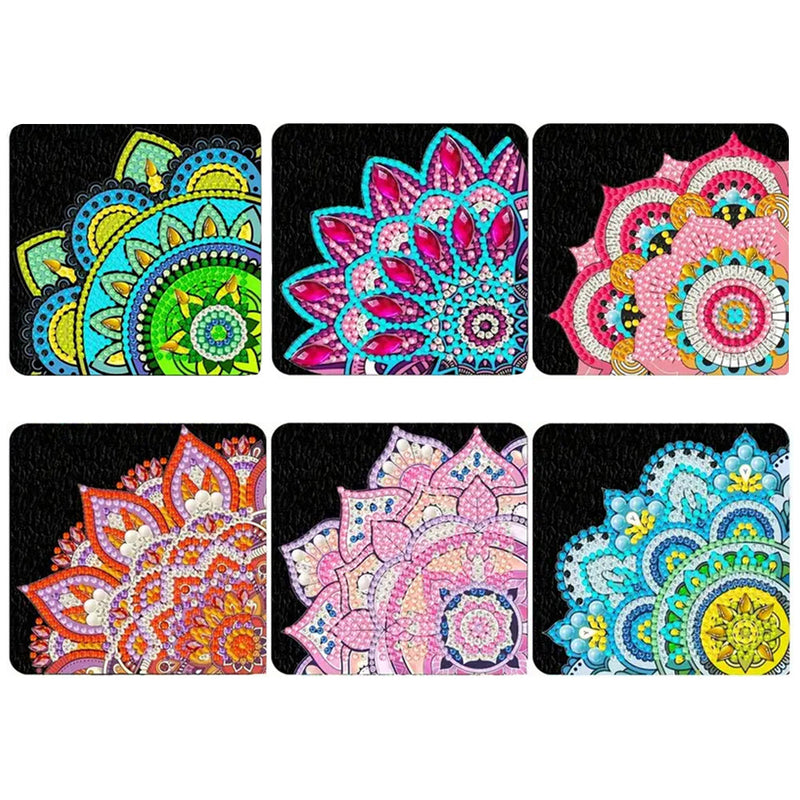 6Pcs de Marque-Pages Avec Coins Protecteurs en PU Mandala Lotus Broderie Diamant