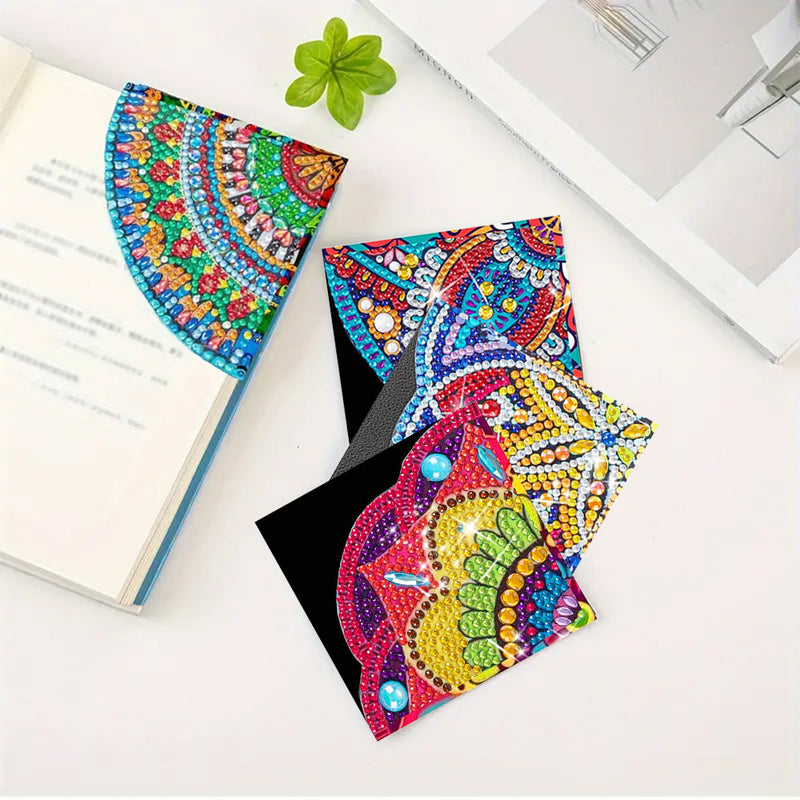 4Pcs de Marque-Pages Avec Coins Protecteurs en PU Mandala Populaire Broderie Diamant