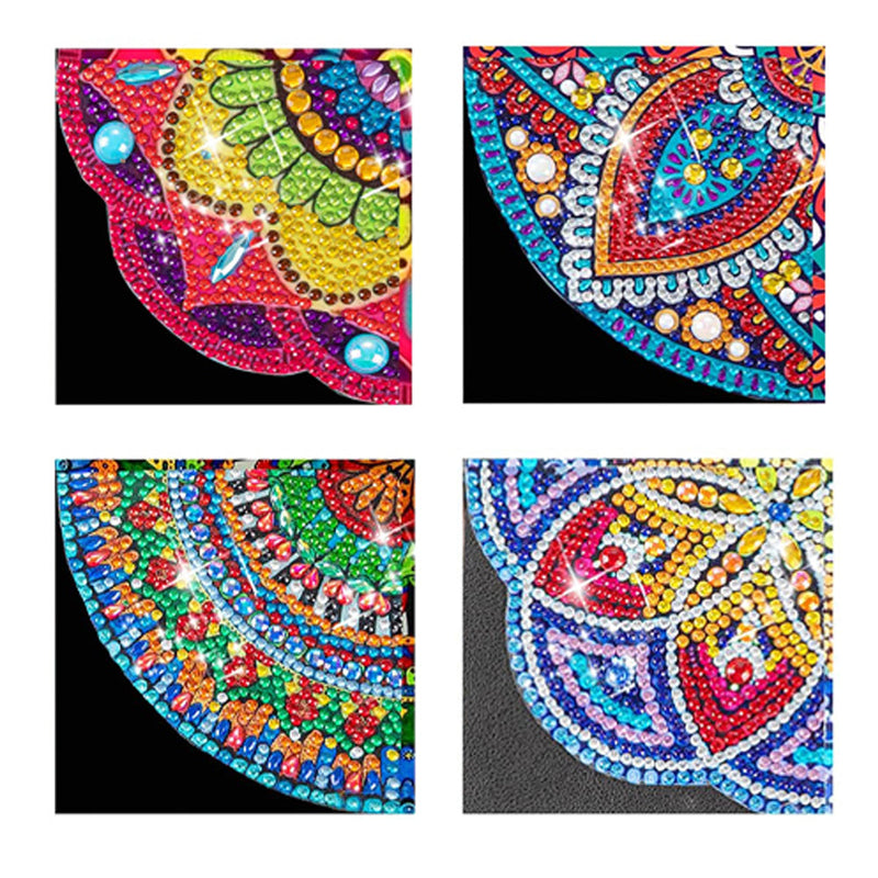 4Pcs de Marque-Pages Avec Coins Protecteurs en PU Mandala Populaire Broderie Diamant