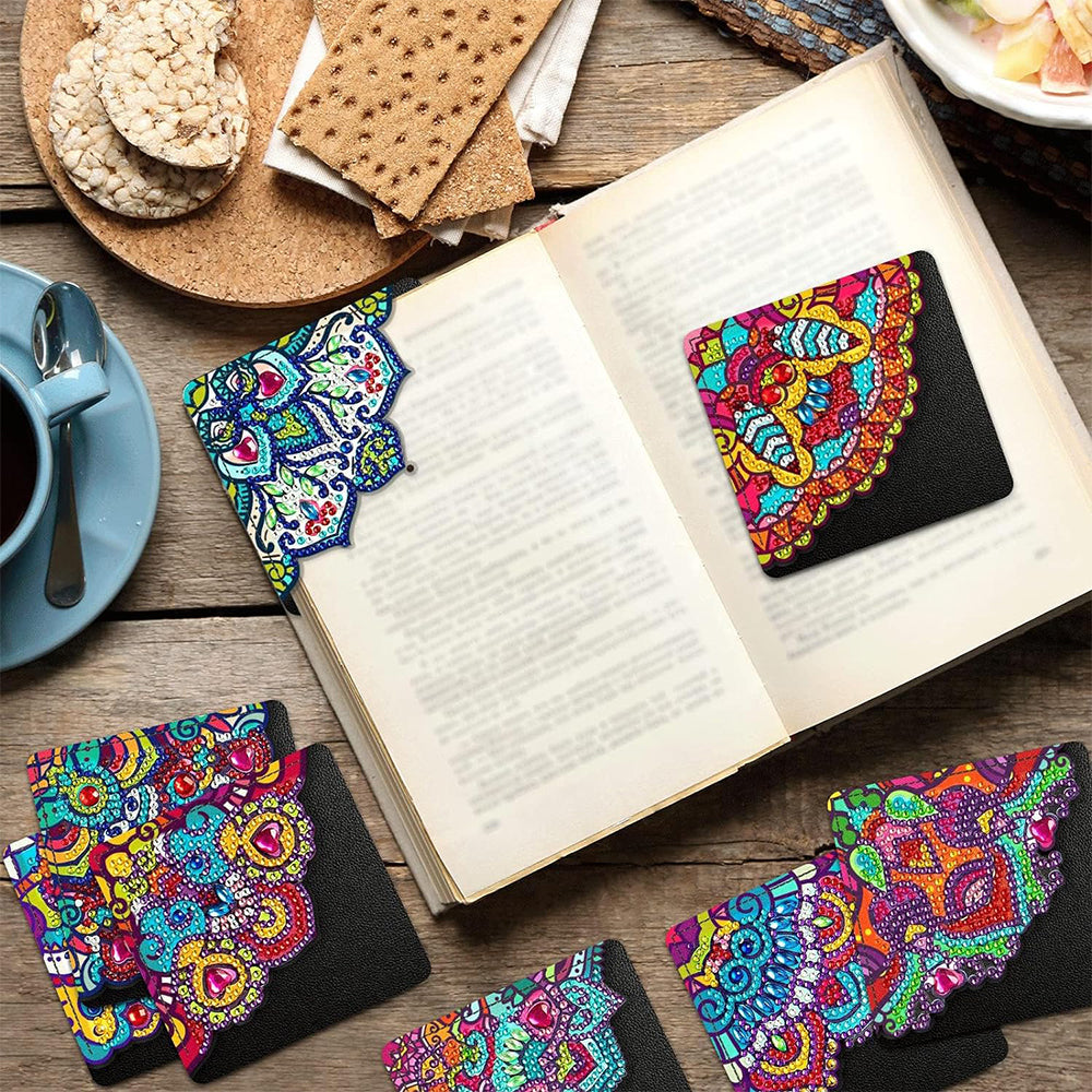 12Pcs de Marque-Pages avec Coins Protecteurs en PU Mandala Brillant Broderie Diamant