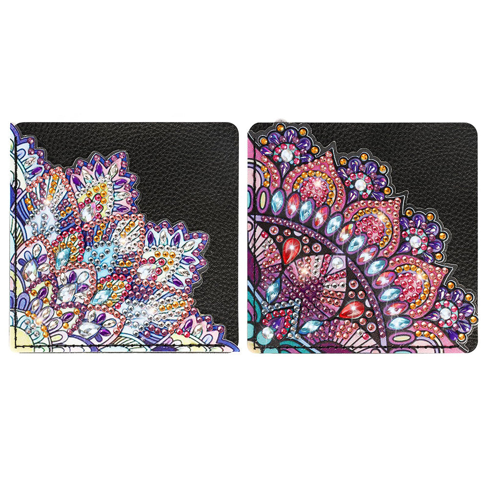 2Pcs de Marque-Pages avec Coins Protecteurs en PU Mandala Complexe Broderie Diamant