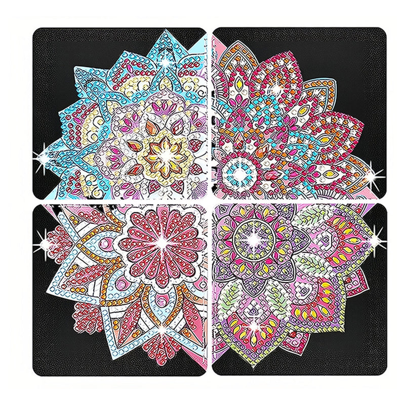 4Pcs de Marque-Pages Avec Coins Protecteurs en PU Mandala Lotus Broderie Diamant