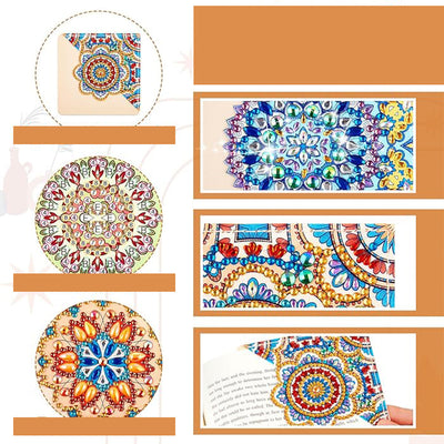 8Pcs de Marque-Pages Avec Coins Protecteurs en PU Beau Mandala Broderie Diamant