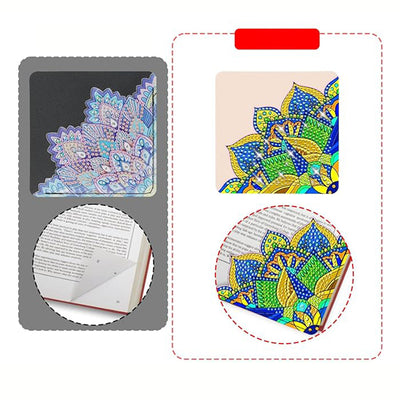 8Pcs de Marque-Pages Avec Coins Protecteurs en PU Mandala de Forme de Pétale Broderie Diamant