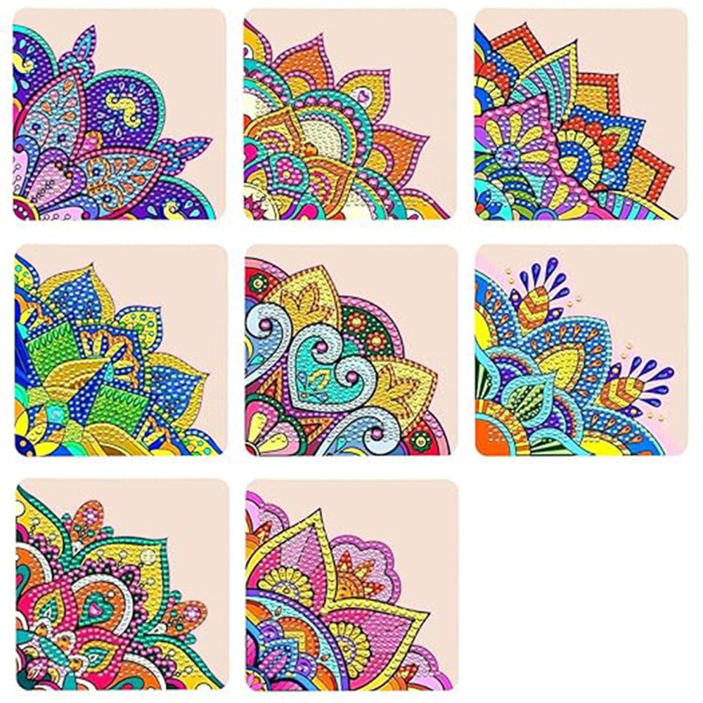 8Pcs de Marque-Pages avec Coins Protecteurs en PU Mandala de Forme de Pétale Broderie Diamant