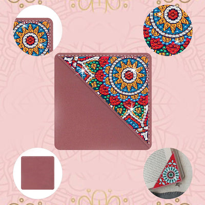 8Pcs de Marque-Pages Avec Coins Protecteurs en PU Mandala Triangle Broderie Diamant