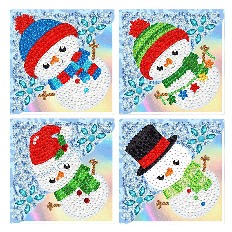 4Pcs de Marque-Pages Avec Coins Protecteurs en PU Bonhomme de Neige de Noël Broderie Diamant