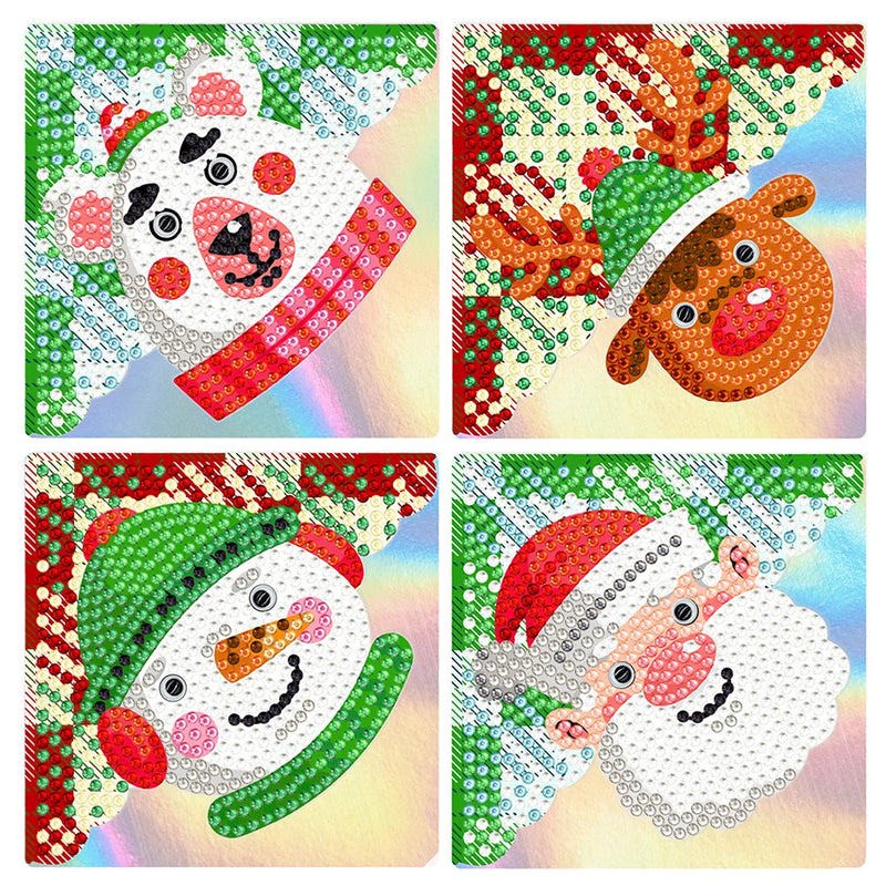 4Pcs de Marque-Pages Avec Coins Protecteurs en PU Sourire de Noël Broderie Diamant