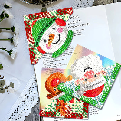 4Pcs de Marque-Pages Avec Coins Protecteurs en PU Sourire de Noël Broderie Diamant