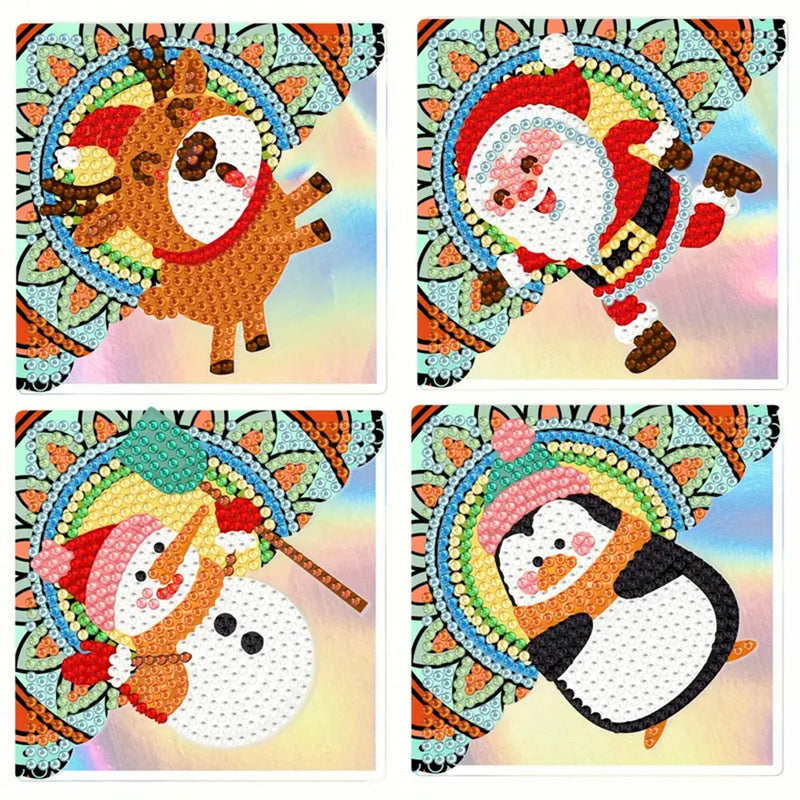 4Pcs de Marque-Pages Avec Coins Protecteurs en PU Animaux de Noël Mignons Broderie Diamant