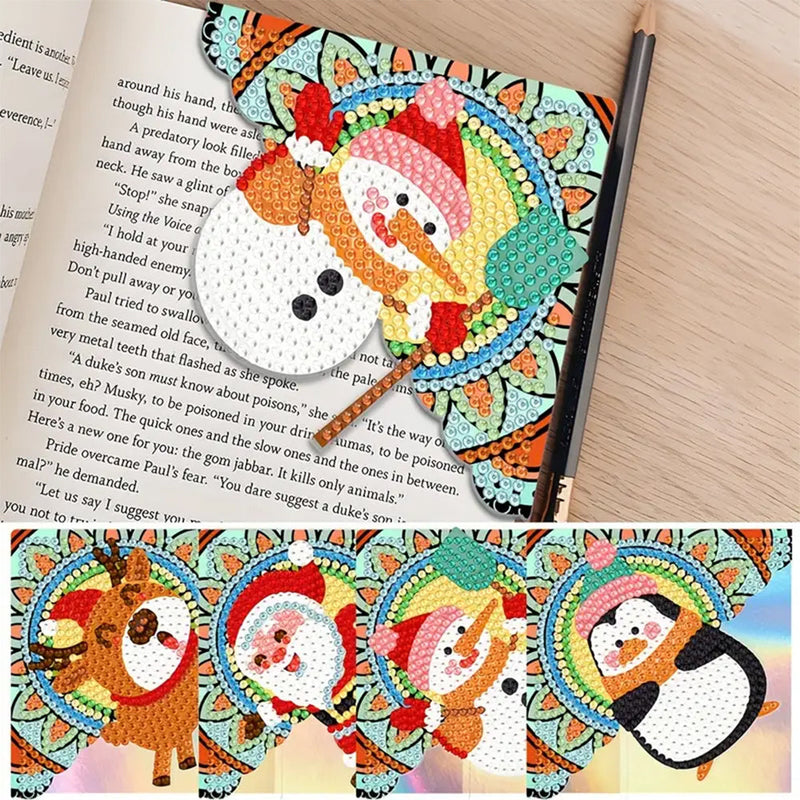 4Pcs de Marque-Pages Avec Coins Protecteurs en PU Animaux de Noël Mignons Broderie Diamant