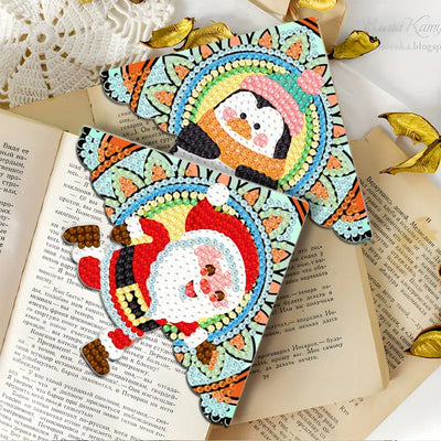 4Pcs de Marque-Pages Avec Coins Protecteurs en PU Animaux de Noël Mignons Broderie Diamant